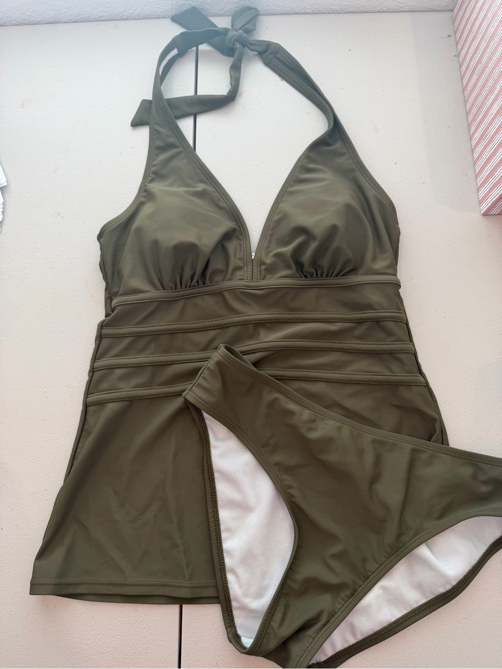 2pc - Halter Tankini Swimsuit Olive Green